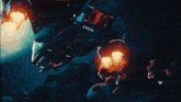 a futuristic space ship is flying over a rocky landscape