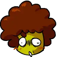 a cartoon drawing of a person with a big brown afro