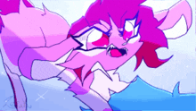 a cartoon drawing of a pink and purple cat with the word raw at the bottom right