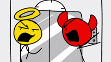 a cartoon of a yellow face and a red face