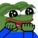 a pixel art of a green frog wearing a blue shirt and a blue shirt .