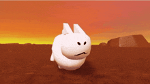a cartoon rabbit with a sad face is walking in a field