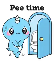 a cartoon of a narwhal standing in front of a toilet with the words pee time written above it