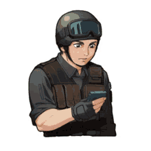 a cartoon of a soldier looking at a cell phone with a question mark coming out of his mouth