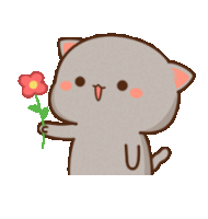 a cartoon cat is holding a red flower in its paw