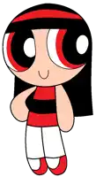 a cartoon girl with black hair and red and white eyebrows
