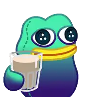 a cartoon character holding a glass of milk