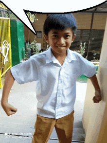 a boy flexing his muscles with a speech bubble above him that says " shot on redmi 9 ai quad camera "