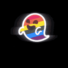 a neon sign of a ghost with a pansexual flag on its face