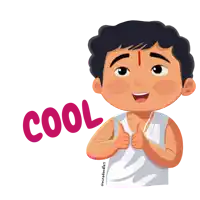 a cartoon drawing of a boy giving a thumbs up and the word cool below him