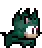 a pixel art of a cat in a green costume .