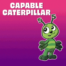 a green caterpillar with the number 5 on its antennas