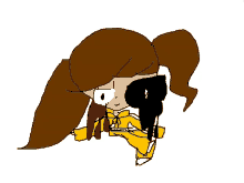 a drawing of a girl with brown hair and black eyes
