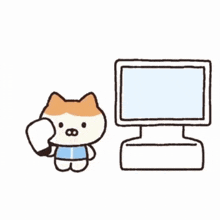 a cartoon cat is holding a heart in front of a computer monitor