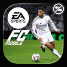 a soccer player is dribbling a ball in a ea sports fc mobile game