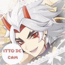 a close up of a cartoon character with the words " itto de cam " in the corner