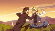a cartoon drawing of two men fighting each other