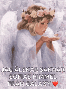 a painting of an angel with flowers in her hair
