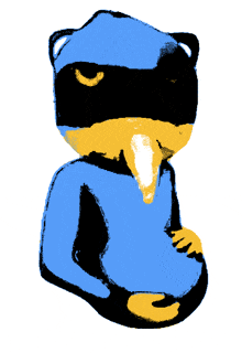 a cartoon drawing of a person with a blue shirt