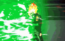 a green background with a ghost rider in the middle