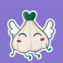 a cartoon illustration of a garlic bulb with wings