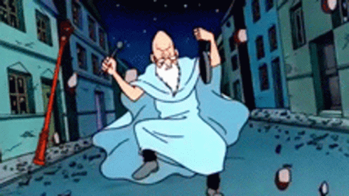 a cartoon of a man in a white robe dancing