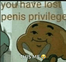 a cartoon character is holding a pair of scissors and says this me