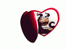 a heart shaped item with a picture of a monster on it