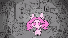 a drawing of a girl singing into a microphone with the number 2 on the wall behind her