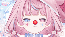 a close up of a girl with a red nose