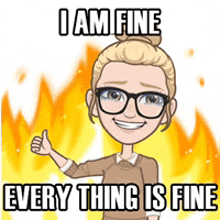 a cartoon of a woman with glasses giving a thumbs up and saying i am fine every thing is fine .