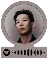 a spotify sticker with a picture of a young asian man