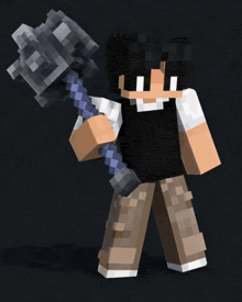 a minecraft character is holding a hammer in his right hand