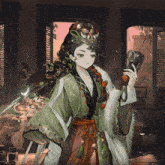 a girl with a crown on her head is holding a pair of scissors in her hand