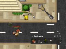 a screenshot of a video game where pikachu is being chased by a chicken