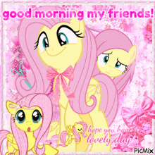 a picture of a pink pony with the words good morning my friends