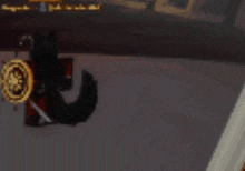 a black cat is holding a gold coin in a video game ..