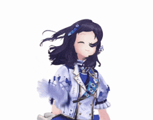 two anime girls are standing next to each other and one of them has a cross on her shirt