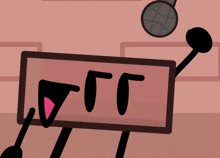 a cartoon character is holding a microphone with a pink background