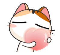 a cartoon cat is holding a pink heart in his hand