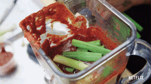 mixing ingredients leeks blender chili netflix
