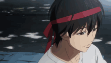 a black haired anime character with a red headband around his head