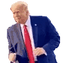 donald trump is wearing a blue suit and red tie and dancing .