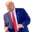 donald trump is wearing a blue suit and red tie and dancing .