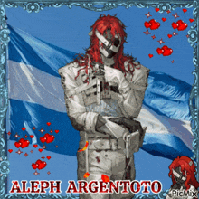 a picture of a man with red hair and the name aleph argentoto on it