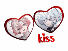 a couple of hearts with the word kiss on the bottom right