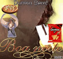 a bag of doritos chips next to a pizza