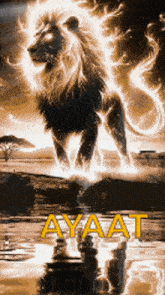 a painting of a lion with the name ayaat on it
