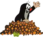 a cartoon mole is standing on a pile of dirt