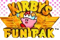 a logo for kirby 's fun pak with a cartoon character